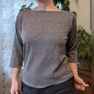SHIMMERSTRAVAGANZA 90s Vintage Metallic Boatneck 3/4 Sleeve Knit Top -XL
